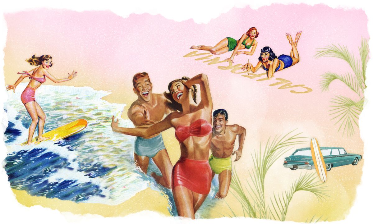 Illustration collage with beach images