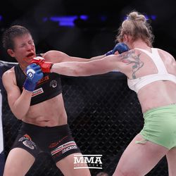 Heather Hardy lands a left at Bellator NYC.