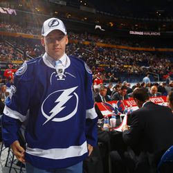 Libor Hajek right after being selected 37th by the Tampa Bay Lightning during the 2016 NHL Draft on June 25, 2016 in Buffalo, New York.