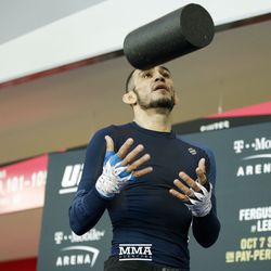 Tony Ferguson having some fun with props during the UFC 216 open workouts Thursday at T-Mobile Arena in Las Vegas.