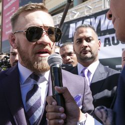 Conor McGregor answers questions Tuesday.