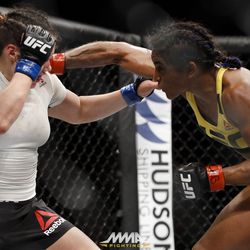 Viviane Pereira strikes Jamie Moyle at UFC 212.
