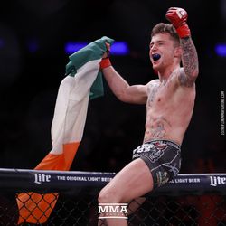 James Gallagher celebrates his win at Bellator NYC.