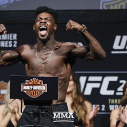 Aljamain Sterling poses at UFC 214 weigh-ins.