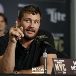 Matt Mitrione makes a point at the Bellator NYC press conference.