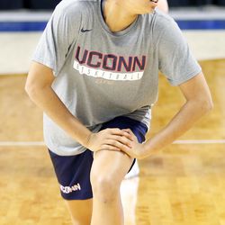 UConn’s Napheesa Collier warms up before their Sweet 16 practice.<br>