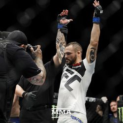 Santiago Ponzinibbio is announced the winner at UFC Fight Night 113 on Sunday at the The SSE Hydro in Glasgow, Scotland.