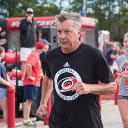 Canes team president Don Waddell approaches the finish line. September 10, 2017. Canes 5k benefitting the Carolina Hurricanes Kids ‘N Community Foundation, PNC Arena, Raleigh, NC