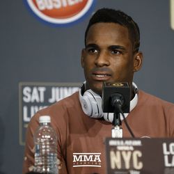 Lorenz Larkin listens to a question at the Bellator NYC press conference.