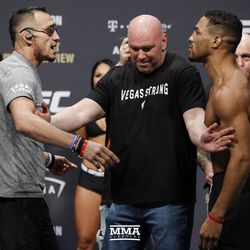 Tony Ferguson signs to himself at UFC 216 weigh-ins.
