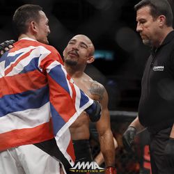 Max Holloway and Jose Aldo chat after their UFC 212 fight.