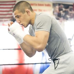 Aaron Pico warms up at a recent workout at Wild Card gym in Hollywood.