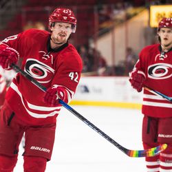 Joakim Nordstrom uses pride tape on his stick during warmups. February 24, 2017. You Can Play Night, Carolina Hurricanes vs. Ottawa Senators, PNC Arena, Raleigh, NC. Copyright © 2017 Jamie Kellner. All Rights Reserved.