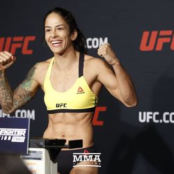 Juliana Lima makes weight at the TUF 25 Finale official weigh-ins at MGM Conference Center.