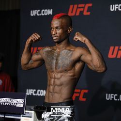 Marc Diakiese makes weight at the TUF 25 Finale official weigh-ins at MGM Conference Center.