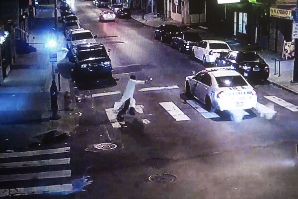 A video surveillance shot of the attack in progress.