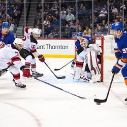 John Tavares on the power play. Islanders-Devils preseason game, Barclays Center, Brooklyn, Sept. 25, 2017