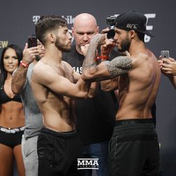 Matt Schnell and Marco Beltran square off at UFC 216 weigh-ins.