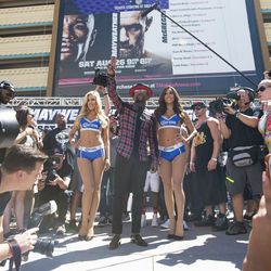 Floyd Mayweather poses for photos Tuesday.