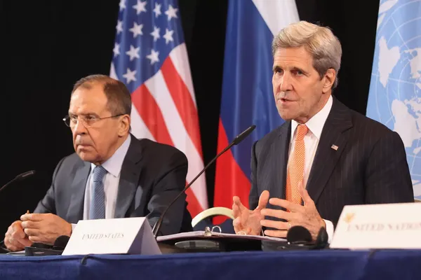 Russian Foreign Minister Sergei Lavrov and Secretary of State John Kerry in Munich.