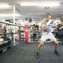 Aaron Pico does some shadow boxing at a recent workout at Wild Card gym in Hollywood.