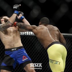 Khalil Rountree unloads on Paul Craig at UFC Fight Night 113 on Sunday at the The SSE Hydro in Glasgow, Scotland.