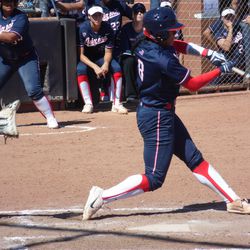Dejah Mulipola makes contact with a pitch