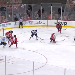 Screen #10 - 12/9 - Keith Kinkaid has Jori Lehtera and Vernon Fiddler in the path of the shot taken by Robby Fabbri - which went in.