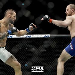 Santiago Ponzinibbio and Gunnar Nelson look to exchange at UFC Fight Night 113 on Sunday at the The SSE Hydro in Glasgow, Scotland.