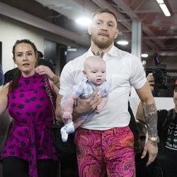 Conor McGregor brings out his son at media workout.