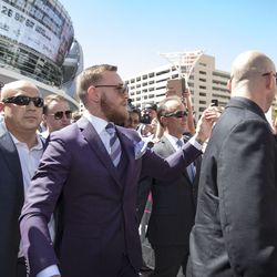 Conor McGregor greets fans Tuesday evening.