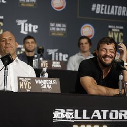 Matt Mitrione laughs next to Wanderlei Silva at the Bellator NYC press conference.