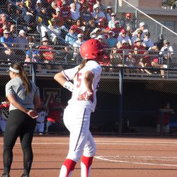 Reyna Carranco stands on first base