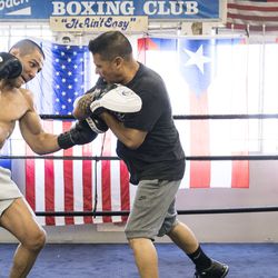 Aaron Pico hits the mitts at a recent workout at Wild Card gym in Hollywood.