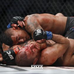 Anthony Pettis lands an elbow at UFC 213.