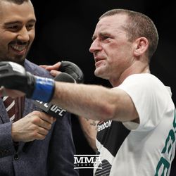 Neil Seery retires at UFC Fight Night 113 on Sunday at the The SSE Hydro in Glasgow, Scotland.