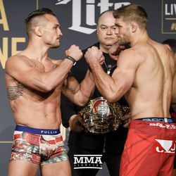 Michael Chandler and Brent Primus square off at Bellator NYC weigh-ins.