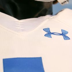 One of the cool details of the jerseys is the stitching that resembles a football’s laces at the neckline.