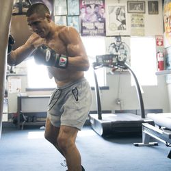 Aaron Pico hits the heavy bag at a recent workout at Wild Card gym in Hollywood.
