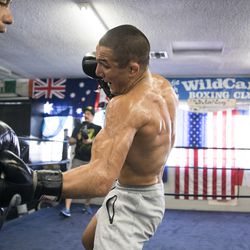 Aaron Pico throws a mean left hook at a recent workout at Wild Card gym in Hollywood.