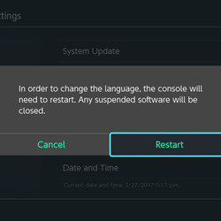 The system needs to restart for the new language to take hold. 