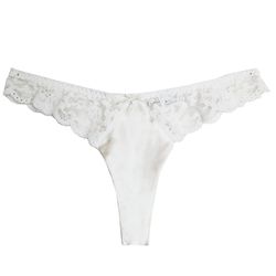 Fluer du Mal <a href="https://www.fleurdumal.com/collections/panties-garters/products/charlotte-lace-thong-snow">Charlotte Lace Thong</a>, $55