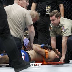 James Bochnovic gets carried out on a stretcher at UFC 213.