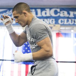 Aaron Pico shadow boxes at a recent workout at Wild Card gym in Hollywood.