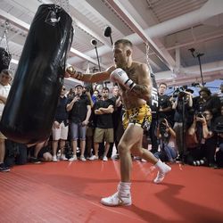Conor McGregor works out Friday evening in Vegas.