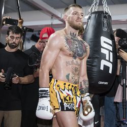 Conor McGregor pauses between stations.