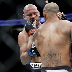 Robbie Lawler punches Donald Cerrone at UFC 214.