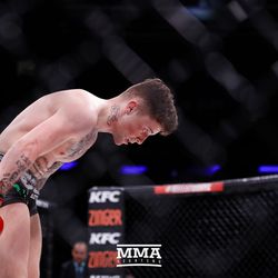 James Gallagher bows in respect after his Bellator NYC win.