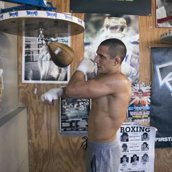 Aaron Pico hits the speed bag at a recent workout at Wild Card gym in Hollywood.