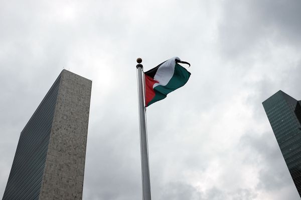 The Palestinian flag flies for the first time at the United Nations headquarters after it was raised in a ceremony on Wednesday.